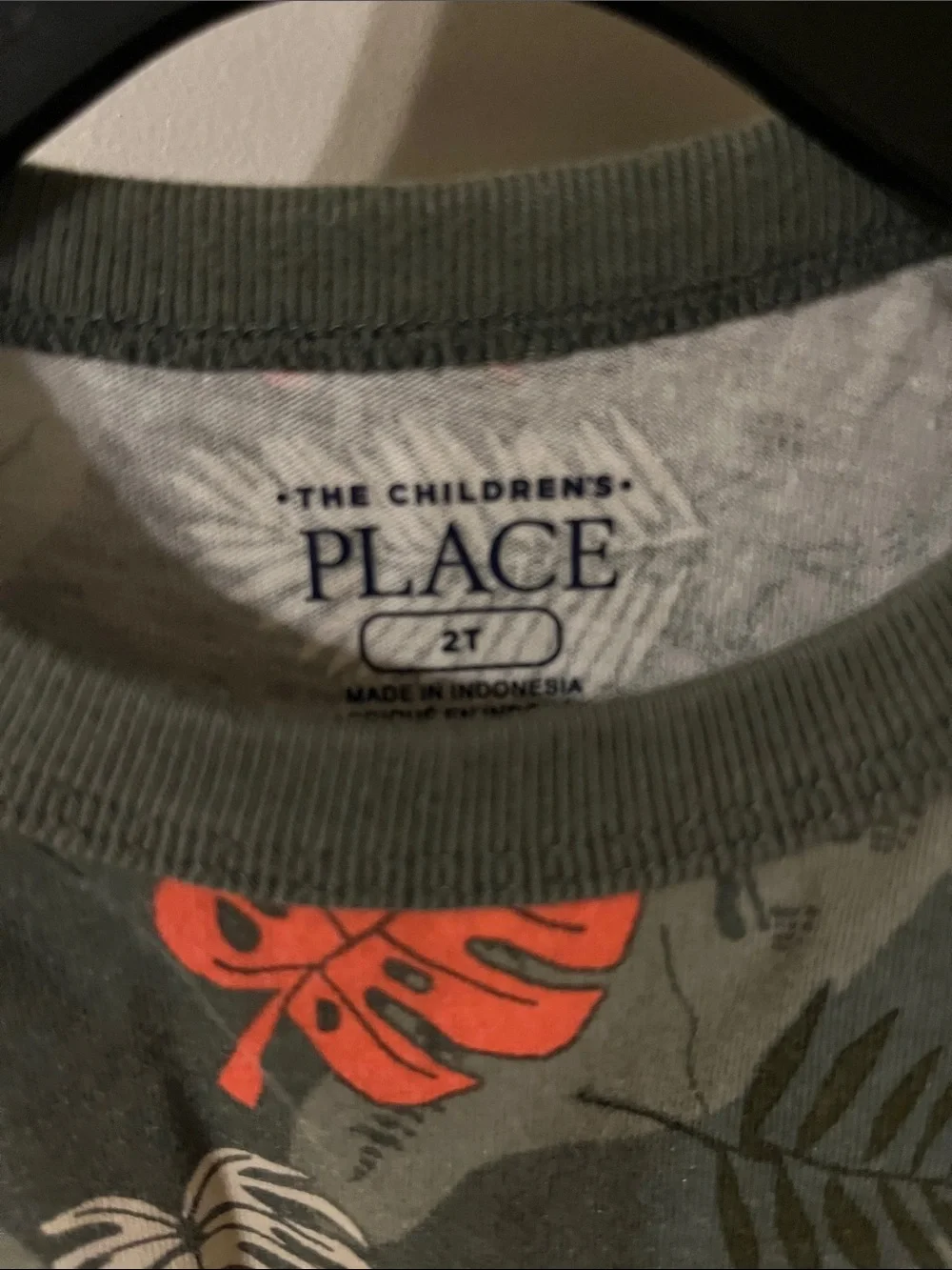 The Children's Place Olive Green Tropical Pocket Tee with Coral Accent